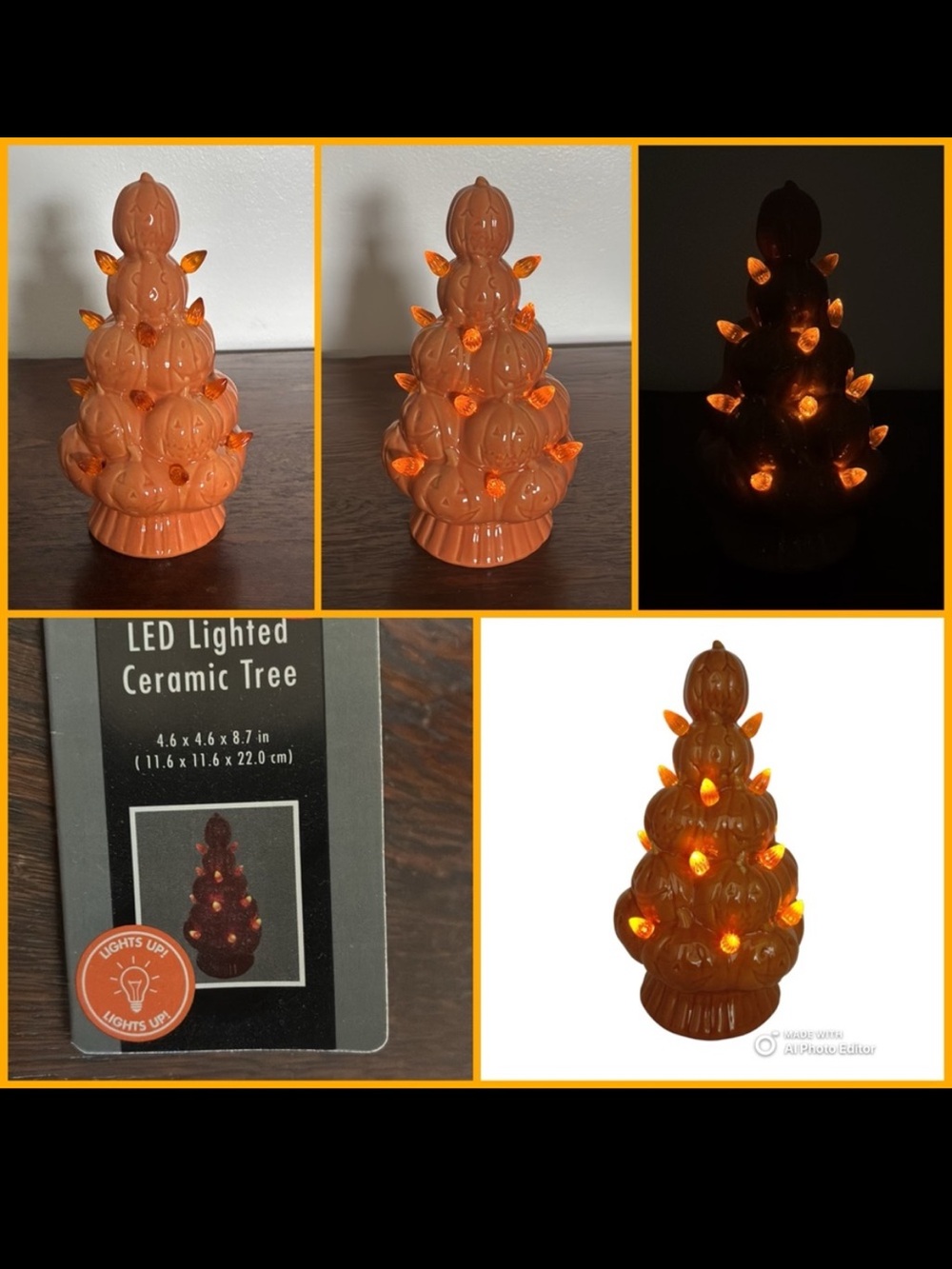 NWT- LED Light Up Ceramic Smiling Jack-o-lantern 🎃 Orange Bulb Halloween Tree